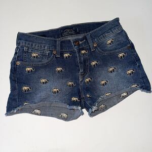 Lucky Brand Embroidered Jean Shorts Malibu Size 24 Elephant Dark Blue Denim
